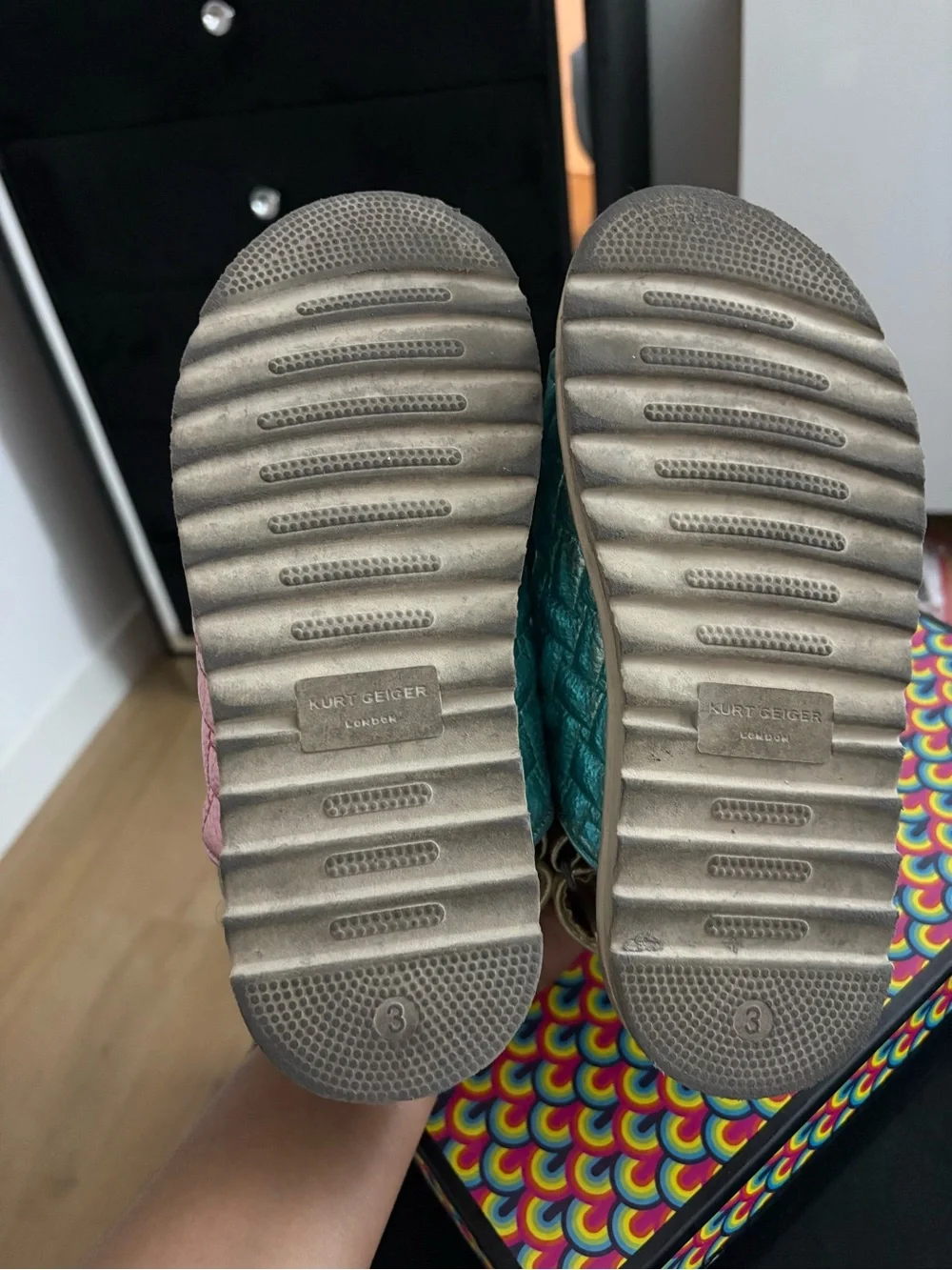 Kurt Geiger Metallic Pink Purple and Teal Girls Sandals - Picture 8 of 10